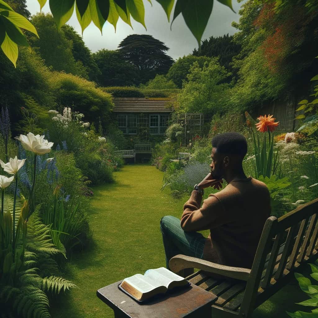 Narcissist sitting in a garden