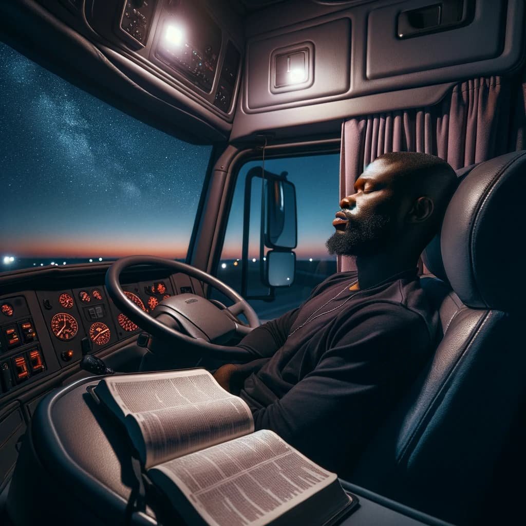 truck driver sleeping with a bible