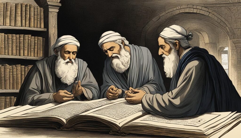 Hebrew scholars examining scriptural texts