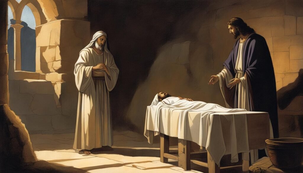 Nicodemus and Joseph of Arimathea preparing Jesus' body for burial